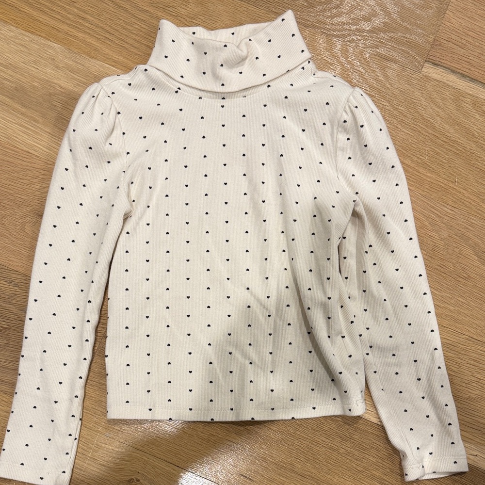 Cream Heart Polka Dot Turtleneck Top